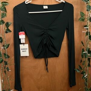 Sunday Best Green Ruched V-Neck Crop Top NWT